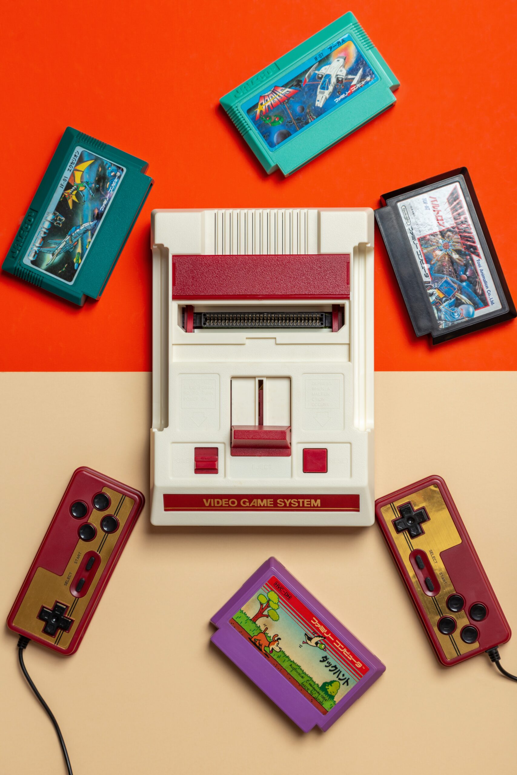 A Japanese Famicom console and games.